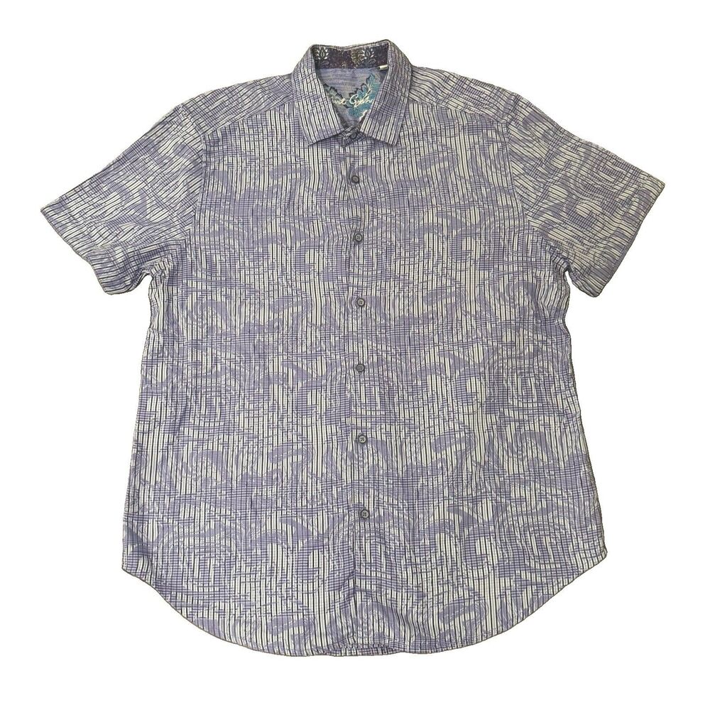 Robert Graham Men's XL Button Up Short Sleeve Shirt Light Purple